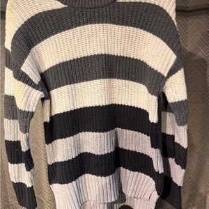 Time and Tru Black and Cream Striped Knit Sweater